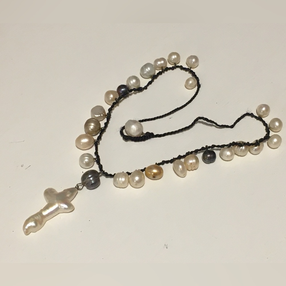 Freshwater pearls with Cross necklace - bridal necklace